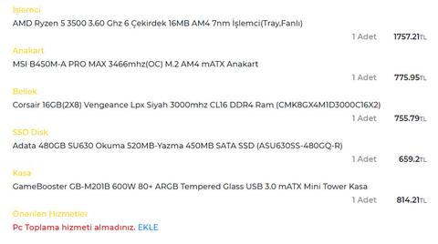 7000-9000 TL arası masaüstü bilgisayar önerisi