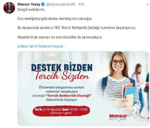 Mansur Yavaş'tan Öğrencilere Ücretsiz YKS Tercih Rehberlik Desteği