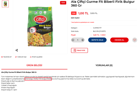 Yayla bakliyat fit gurme bulgur pilavı 1 TL