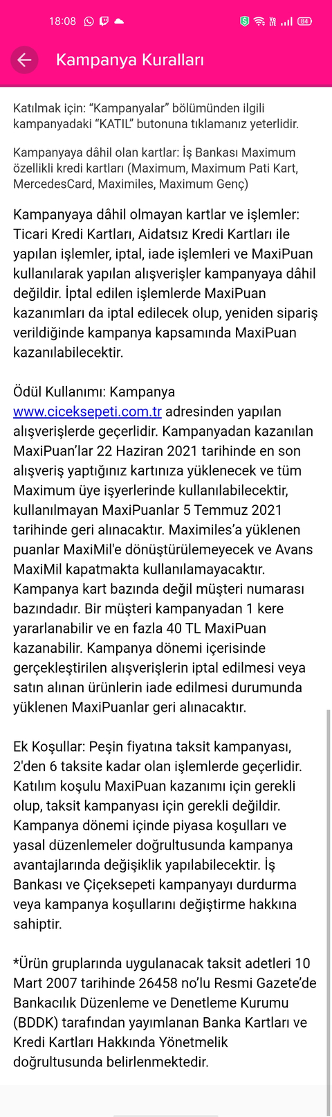 Çiçek Sepeti 200/40 Maxipuan ve 6 Taksit