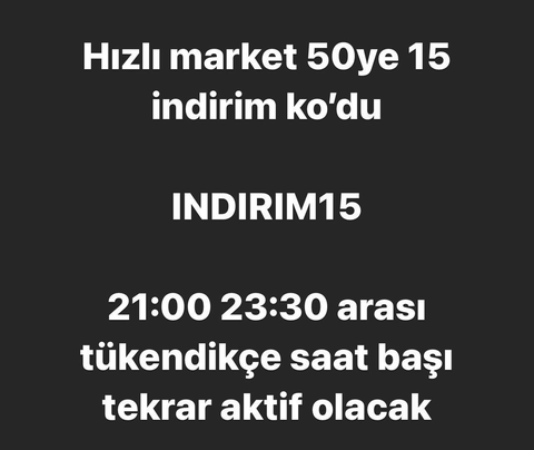 Trendyol Hızlı Market 50/15 kod , 23.30 A kadar geçerli ,Yeni Kod geldi 15 Mayıs🍰