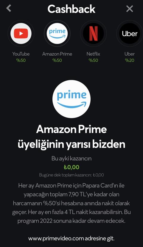 Papara Cashback Amazon Prime