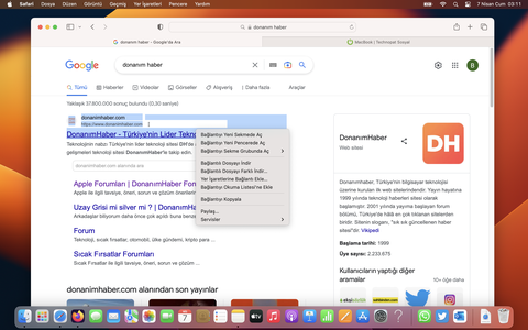 Macbook sağ tıklamada linki ve açıklamayı seçmesi