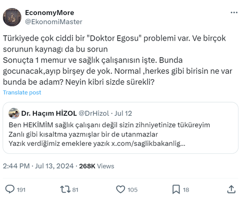 Türkiyede çok ciddi bir "Doktor Egosu" problemi var. Ve birçok sorunun kaynagı da bu sorun