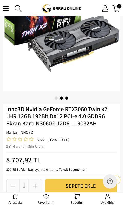 Inno3D Nvidia GeForce RTX3060 Twin x2 (8707 TL)