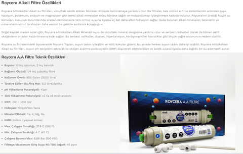 Roycera Alkali Filtre Orp,tds, ph ölçüm , inceleme test konusu