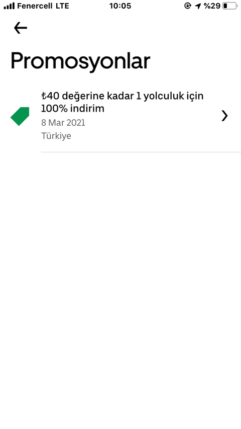 Uber 40 tl ye kadar 100% indirim