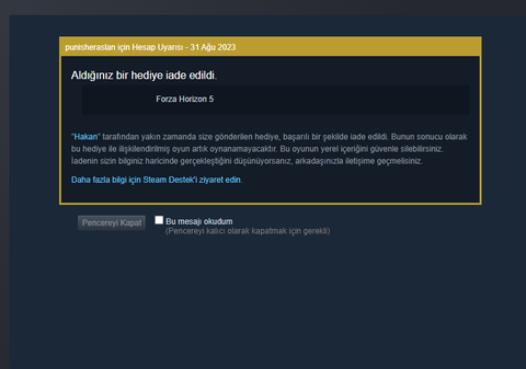 Steam oyun hediyesi ile dolandırıldım.