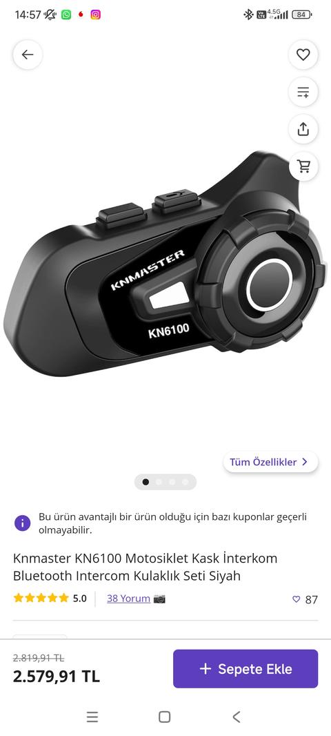 Kaan elektronik kn6100 intercom 2468 tl (motorsiklet)