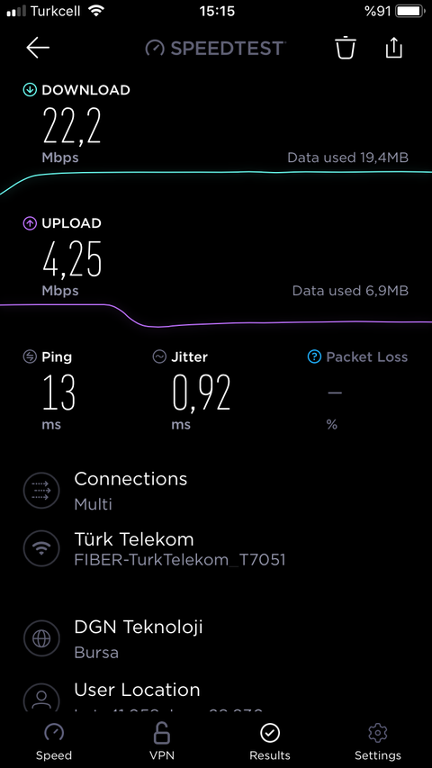 Speedtest ping değerleri