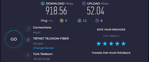 1 Gigabit Pakette yarı yarıya hız düşüklüğü