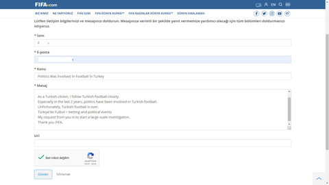 Türk Futbolunu FİFA'ya Şikayet Ediyoruz