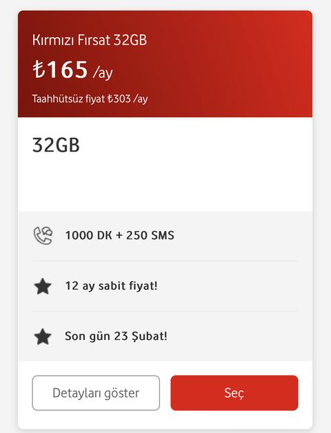 Vodafone Kırmızı Fırsat Tarifeleri! 24 GB 135₺, 32 GB 165₺ (23 ŞUBAT SON GÜN!)