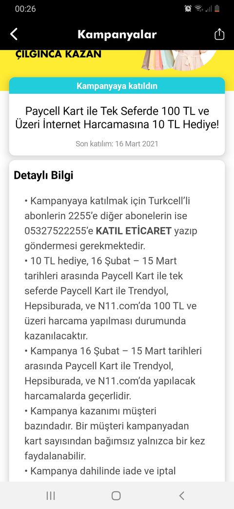 Paycell e ticaret 100/10