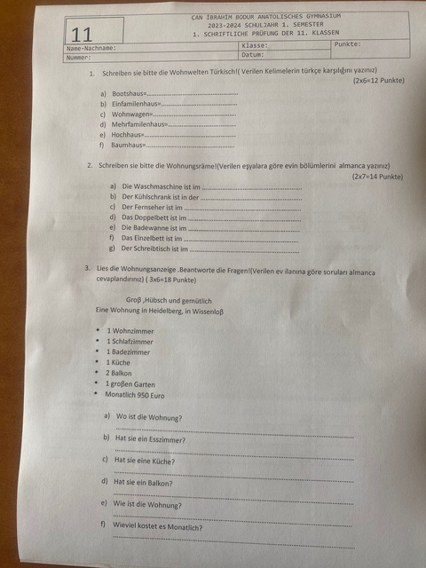 Almanca çalışması varda cevapları yok birisi benim için cevaplayabilir mi :)