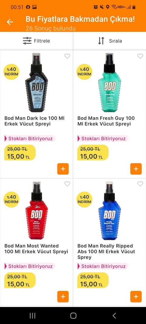 Bod Man Vücut Spreyi 100 ml 15 TL (Migros)