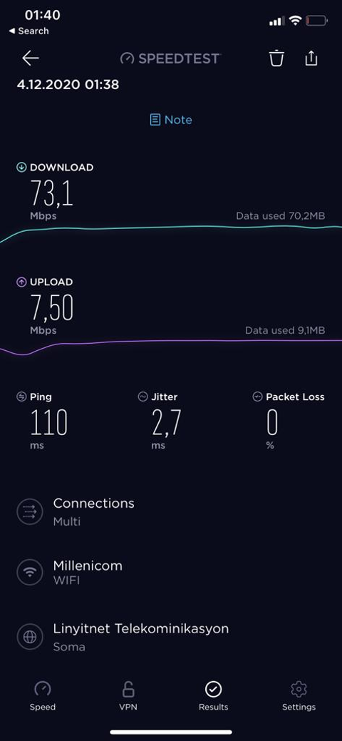100mb VDSL bağlattım pingim 110 ms (millenicom)