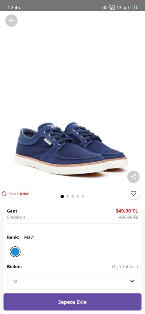 Gant mavi sneaker 42 numara son 1 adet