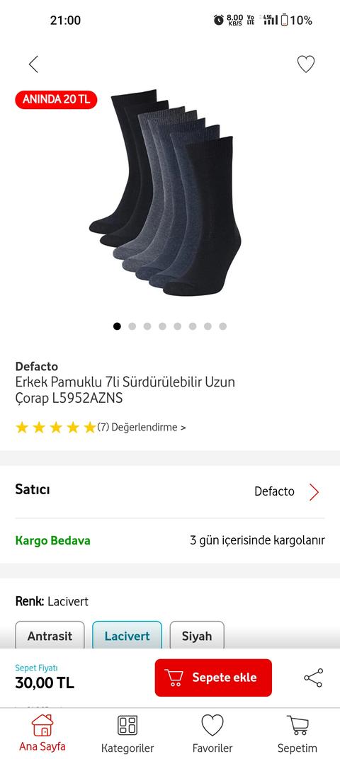 14 çift DeFacto lacivert renk çorap 40 TL