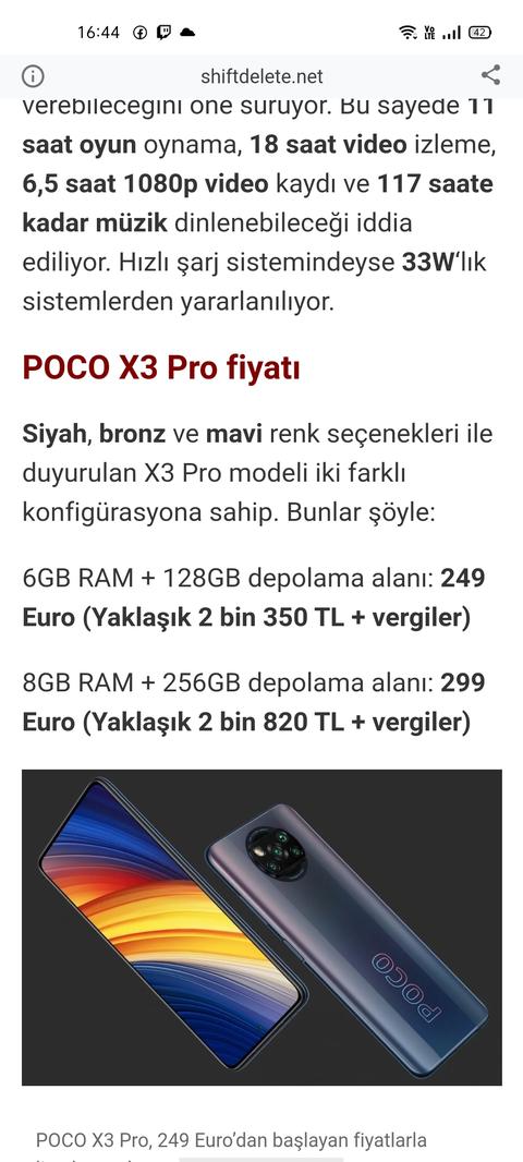 Xiaomi Poco X3 Pro 128GB 6GB RAM SD860 3399 TL
