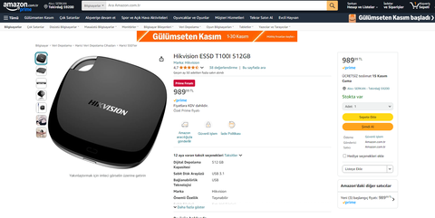 HIKVISION Taşınabilir SSD 512 gb 989TL