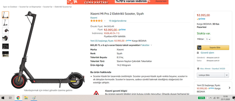 Xiaomi mi pro 2 elektrikli scooter 3995 TL YE DÜŞTÜ