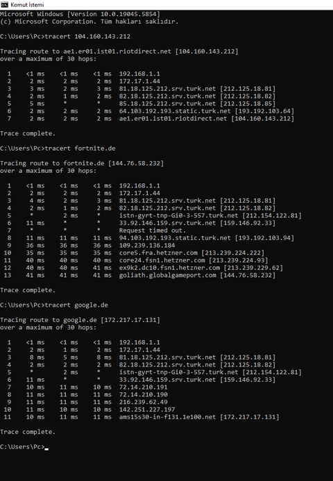 Turknet primetime'da baazen ping olması