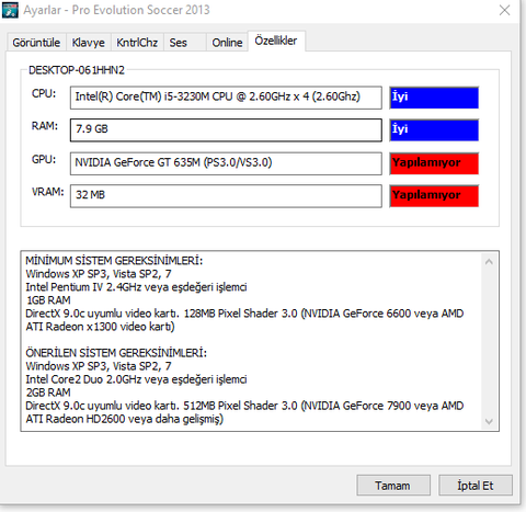 ilginç pes2013 gf gt635m 2gb ekran kartı açmıyor