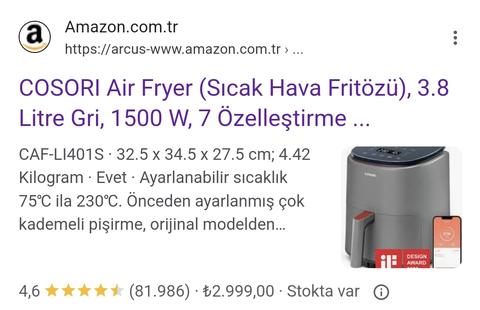 COSORI Air Fryer 3.8L 2k