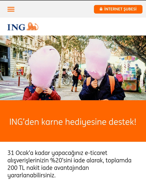 İng tory extra kart ile 1000 TL e-ticaret %20 nakit iade (kişiye özel veya bildirim alanlara)