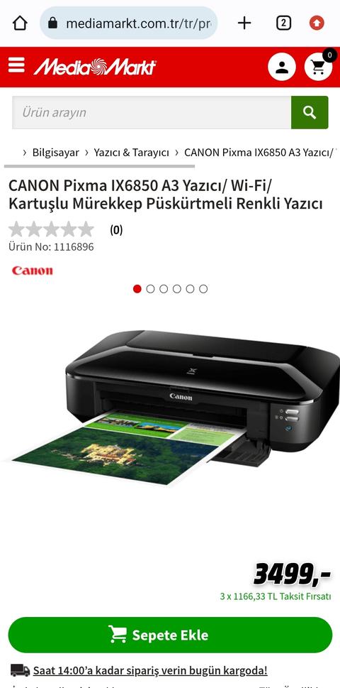 CANON Pixma IX6850 A3 Yazıcı 3500TL