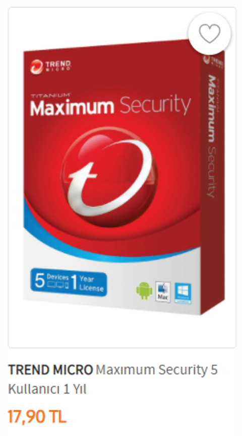 TREND MICRO Maxımum Security (5 Kullanıcı 1 Yıl   18 TL) (3 Kullanıcı 1 Yıl  13,5 TL)