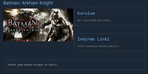 Batman Arkham Knight Türkçe Yama (DLC'LER Dahil değildir.)