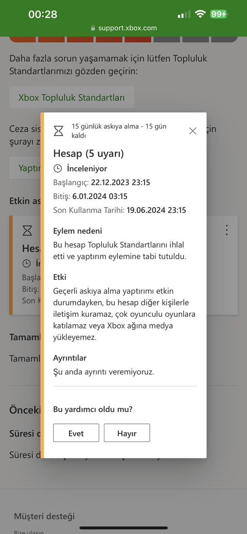 Xbox hesabım banlandı sebebi belli değil