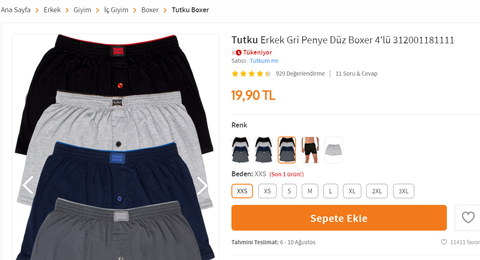 Tutku Erkek Boxer Likralı 5'li Desenli Paket 79.90TL