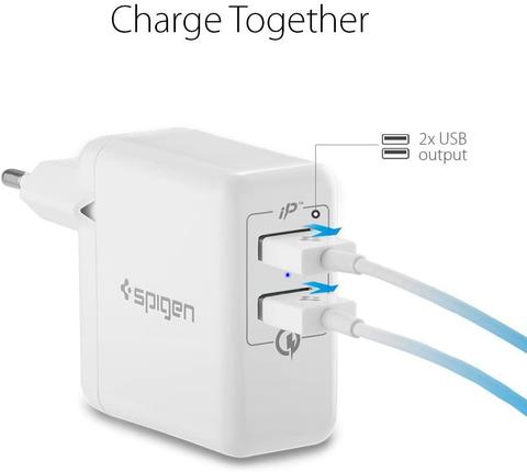 Spigen Essential 30W Hızlı Şarj Cihazı 2 Port USB Qualcomm 3.0 18W + iP (Intelligent Power Technolog