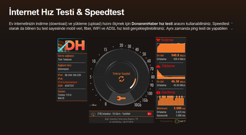 DH Hız Testi sayfamız yayında! Hız testi ve ping testi artık burada!