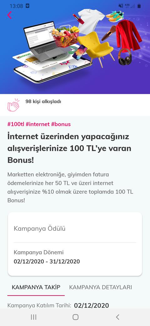 Denizbank   internet üzerinden yapacağınız alisverislere yuzde 10 toplam 100 tl.