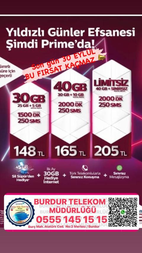 TÜRK TELEKOM YILDIZLI GÜNLER EFSANESİ 50GB+S.S.M 345₺