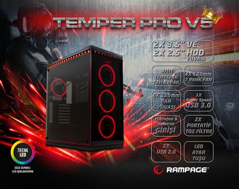 Rampage TEMPER PRO V5 Led Şeritli Bilgisayar Kasası - 580 TL