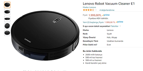 1999 TL Lenovo Robot Vacuum Cleaner E1