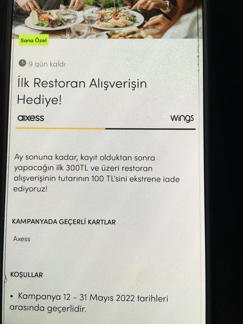 Axess ilk restoran alışveriş 300-100 ekstre indirim (kişiye özel)