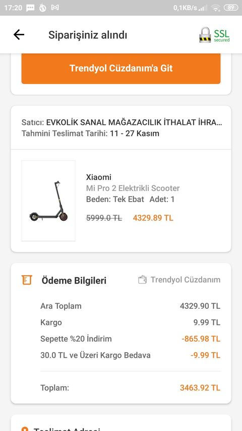 Xiaomi mi pro 2 scooter 3463 tl (kral fiyat)