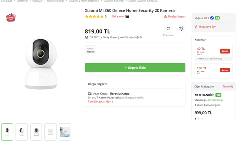 Xiaomi Mi 360 Derece Home Security 2K Kamera | 719 TL