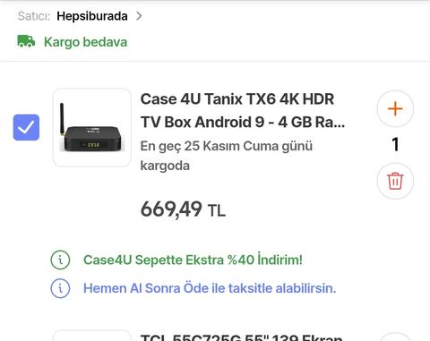 669 TL Case 4U Tanix TX6 4K Ultra HD HDR Android 9 4 GB RAM 32 GB ROM TV Box ve Medya Oynatıcı