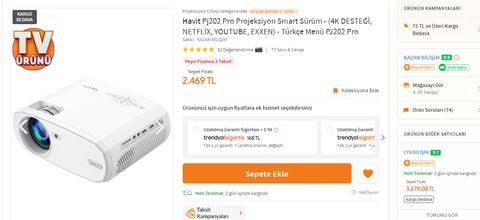 Havit Pj202 Pro Projeksiyon Smart Sürüm - (4K DESTEĞİ, NETFLİX, YOUTUBE, EXXEN) 2.469