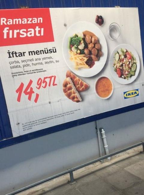 İkea İftar Menusü 2019 Yılı Fiyatı (14,95TL) 2024 Yılı Fiyatı (189TL)