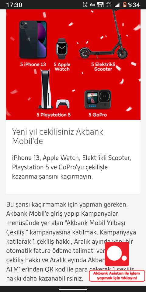 Akbank mobil yılbaşı çekiliş kampanyası