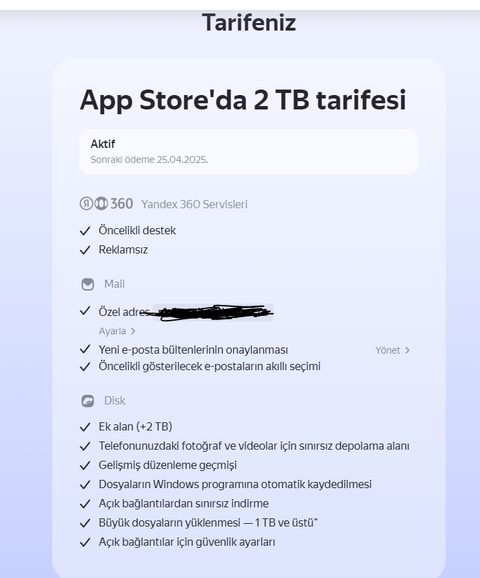 Yandex 360 - 2 TB 2 yıllık 27 $ yanıyor...
