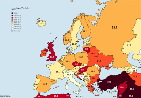 Avrupa obezite grafiği (Türkiye de var)